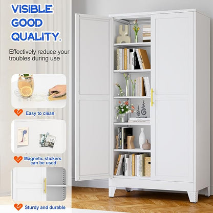 GAIOUS 79'' Tall Metal Garage Storage Cabinet, Home Office Cabinet White | Home - Image 4
