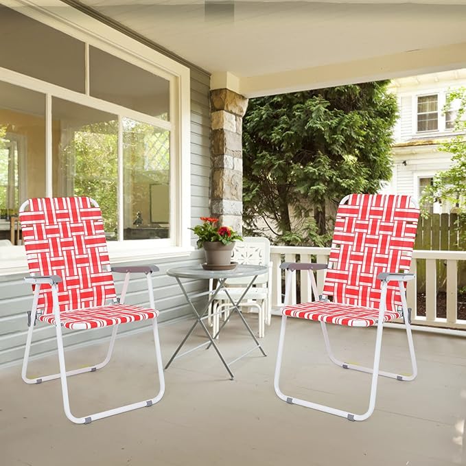 VINGLI Patio Lawn Webbed Folding Chairs Set of 4, Outdoor Beach Chair Portable - Image 7