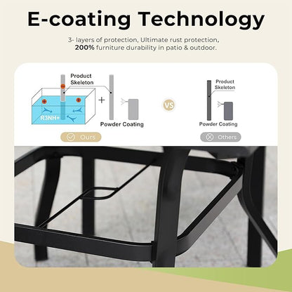 Outdoor Patio Square Dining Table, 37"x 37" Wood-Like Tabletop with Adjustable Umbrella Hole and Faux Wood Tabletop, All Weather Wrought Iron Black Outdoor Table for Deck Lawn Backyard