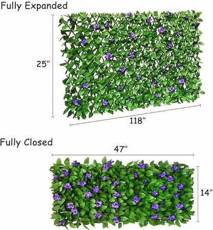 Expandable Fence Privacy Screen for Balcony Patio Outdoor,Decorative Faux Ivy Fencing Panel,Artificial Hedges (Single Sided Leaves) (1, Green Flowers)