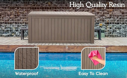 180 Gallon Large Resin Outdoor Storage Deck Box, for Patio Cushions, Garden Tools, Sports Equipment, and Pool Supplies, Lockable & Waterproof (Brown)