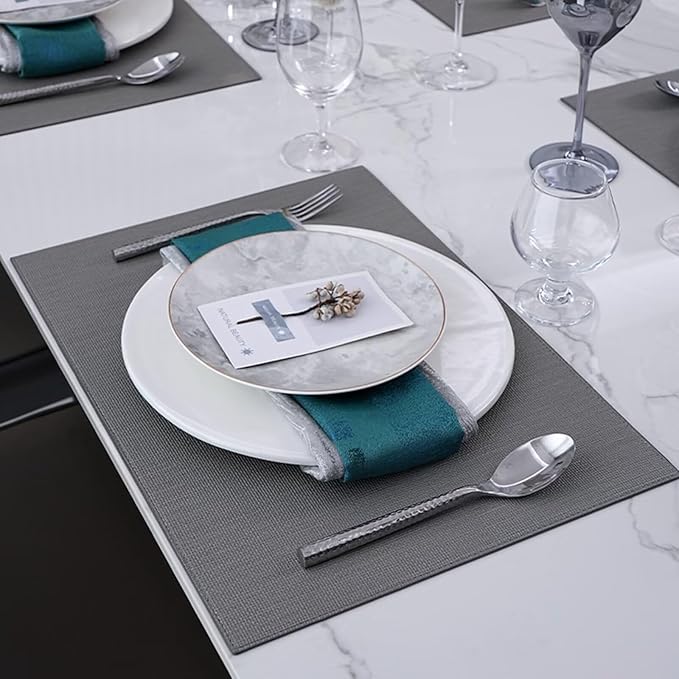 Placemats Set of 4 Faux Leather Waterproof Oil-Proof Wipeable Table Mats, Reversible Heat Resistant PU Place Mats for Kitchen Dining Table (13x18 Inch, Grey)
