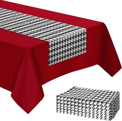 WANGDEFA 1 Pack Plastic Red Tablecloth Houndstooth Table Runner Houndstooth Party Decor 108 * 54inches for Dining Table Outdoor Party Decorative Tablecloth（PVEA and Polyester Material