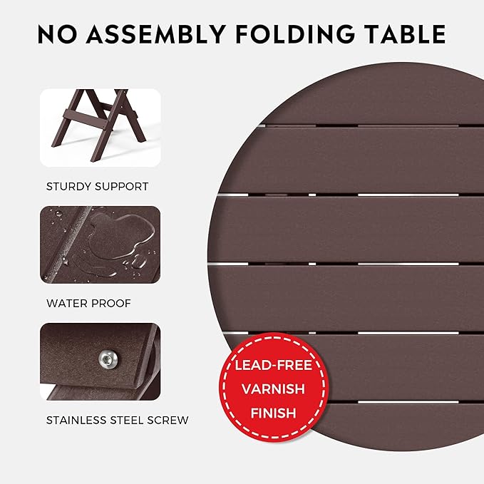 Costaelm Paradise 3-Piece Outdoor HDPE Folding Patio Bistro Table and Chairs, Dark Brown
