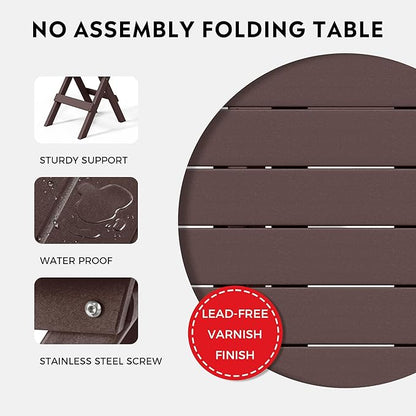 Costaelm Paradise 3-Piece Outdoor HDPE Folding Patio Bistro Table and Chairs, Dark Brown