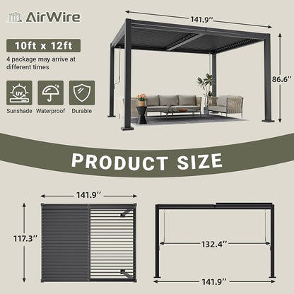 AirWire 10x12 FT Louvered Pergola Dark Gray | Metal Gazebo - Image 2