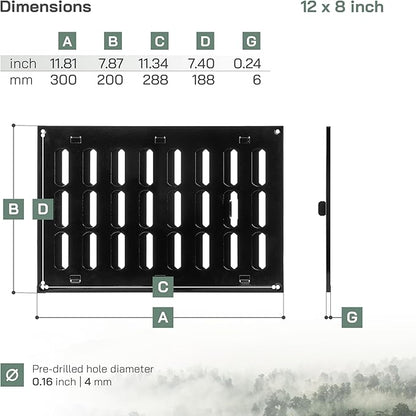 Vent Systems 12" x 8" Inch (Overall) Black Metal Vent Cover - Durable Wall and Ceiling Adjustable Air Return Grille with Built-in Mesh Screen - HVAC Ventilation Duct Cover for Indoor and Outdoor Use