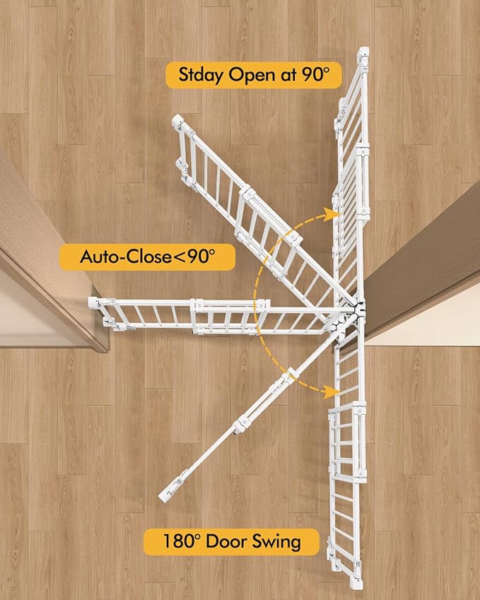 Baby Gate for Stairs Doorways & Kitchen, 26.4"-43" W x 29" H, No Bottom Bar Dog Gate, One-Handed Auto-Close, Hardware Mount Safety Gate for Dogs & Toddlers, White