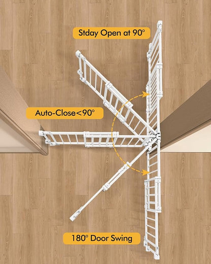 Baby Gate for Stairs Doorways & Kitchen, 26.4"-43" W x 29" H, No Bottom Bar Dog Gate, One-Handed Auto-Close, Hardware Mount Safety Gate for Dogs & Toddlers, White
