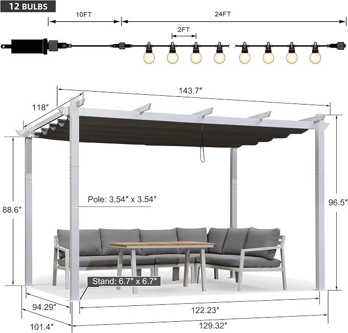 PURPLE LEAF Patio Pergola 10' x 12' Aluminum and Sun Shade Canopy, Powder coat - Image 7
