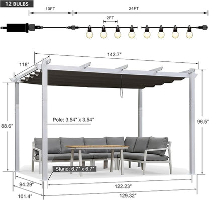 PURPLE LEAF Patio Pergola 10' x 12' Aluminum and Sun Shade Canopy, Powder coat - Image 7