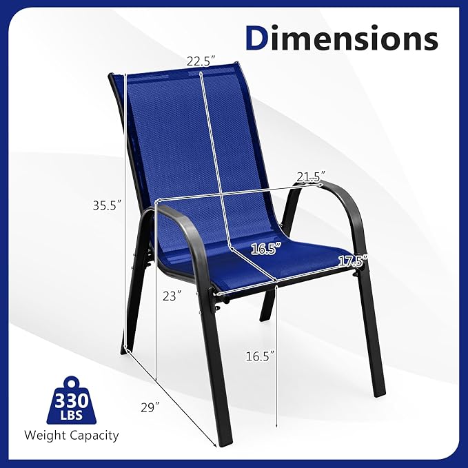 COSTWAY Patio Stackable Dining Chairs Set of 2 - Image 3