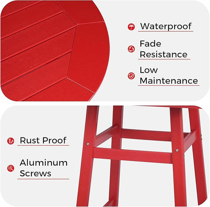 Costaelm Patio Bistro Table, 42" Counter Height Round Patio Cocktail Bar Table with Umbrella Hole, Outdoor Bistro Dining Pub Table for Front Porch Deck Backyard Garden, Red