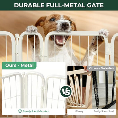 FXW Dog Gate Extra Wide Designed for Indoor Use, Adjustable Width Up to 69-inch Wide (24" H 3 Wire Panels for Puppies and Small Dogs), White