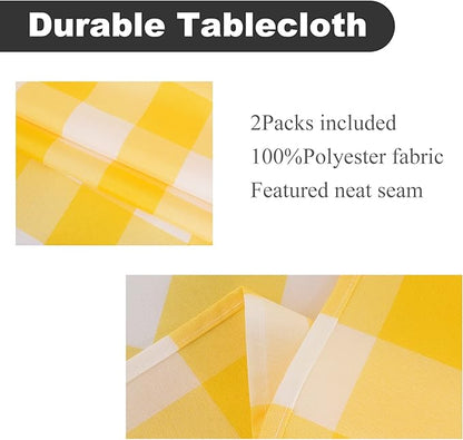 Cupuamon 2 Pack Waterproof Polyester Fabic Rectangle Checkered Tablecloth，60x120 Outdoor Table Cloth，Oil Stain Prevention Table Cloth for Pinics and Parties（Yellow and White）