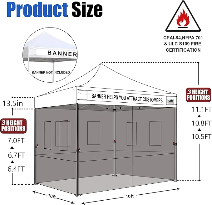 Eurmax USA 10'x10' Pop-up Canopy Tent Commercial Instant Canopies with 4 Removable Zipper End Food Service Wall kit and Roller Bag, Bonus 4 SandBags(Gray)