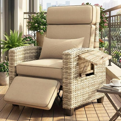 GarveeLife Outdoor Recliner Chair, PE Wicker Lounge Chair by GarveeLife