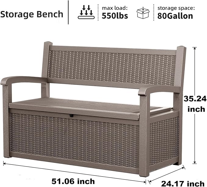 80 Gallon Storage Bench Deck Box Resin Patio Furniture - Image 2
