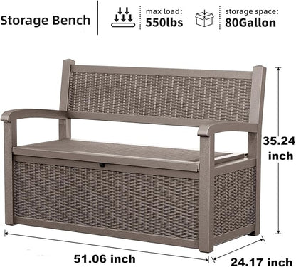 80 Gallon Storage Bench Deck Box Resin Patio Furniture - Image 2
