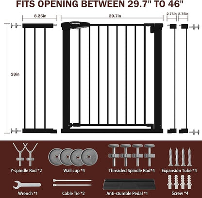 29.7-46" Extra Wide Baby Gate for Stairs, Pressure Mounted Dog Gate Indoor for Doorways, Auto Close Pet Gate with Walk Thru Door, Double Lock Child Safety Gate for Kids and Pet, No-Trip Design