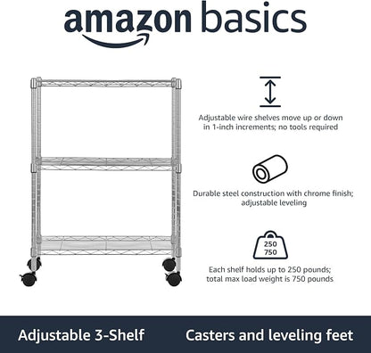 Amazon Basics 3-Shelf Heavy Duty Adjustable Wire Shelving Storage Rack on 2" PP - Image 3