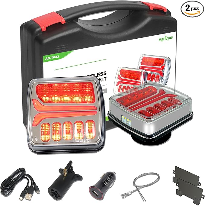 Agrieyes Wireless Trailer Lights, Magnetic LED Trailer Light Rechargeable, Portable Tow Lights Kit for Trucks, Wrenker, Boat, RV, Caravan, DOT Compliant