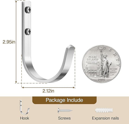 10-Pack Wall Hooks for Hanging Towel/Coat - 22LB Screw in Metal Hanger Wall Mount, for Outdoor, Closet, Door, Bathrooms, for Backpack, Robe, Silver