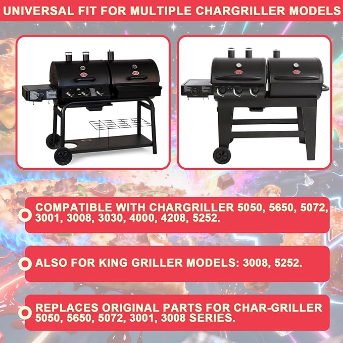 Grill Replacement Parts for Chargriller 5050 4000 4208 3725 3030 2121 2828 2123 2222 3001 9020 Parts, for King Griller 3008 5252, Cast Iron Grates Porcelain Heat Plates for Char Griller Accessories