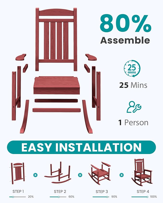 SERWALL Outdoor Rocking Chair Set of 4, Oversized Patio Rocking Chair, Porch - Image 6