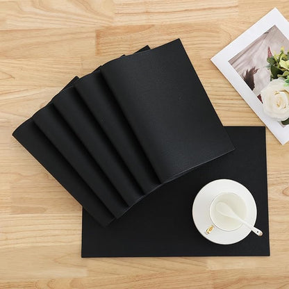 Homaxy Faux Leather Heat Resistant Placemats for Dining Table Set of 8, Waterproof Wipeable Washable PU Table Mats, Easy to Clean Anti-Slip Place Mats, 11.8" x 17", Black