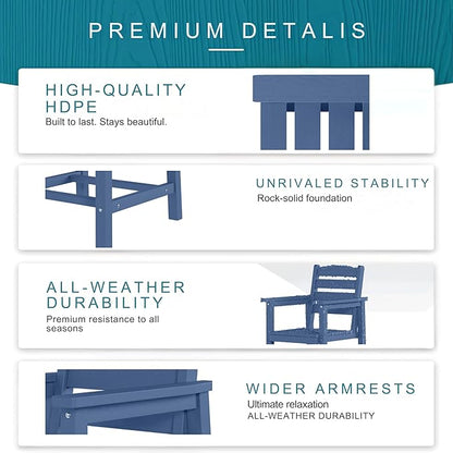 7 Piece Patio Dining Set with 11ft Patio Umbrella (Dark Green), 7 Navy Outdoor HDPE Dining Set with 6 Chairs + 1 Large Table, for Market, Pool, Garden, Backyard, Deck