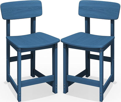 SERWALL Outdoor Bar Stools Set of 2, All Weather HDPE 25" Counter Height Bar Stools with Back, Outdoor Armless Barstools for Patio, Garden, Backyard, Balcony, Poolside, Blue