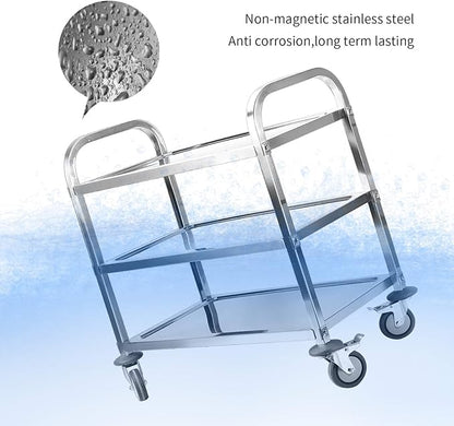 Nisorpa 3 Tier Stainless Steel Utility Cart L37.4 x W19.68 x H37.4 Inch Kitchen Rolling Carts with Wheels Serving Trolley Catering Storage Shelf with 2 Lockable Wheels for Hotel Restaurant Home Use