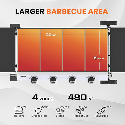 32 Inch Outdoor Flat Top Gas Propane Griddle with 4 Burners 40,000BTU,Powder Coated Steel Portable Gas Grill with Side Shelves for BBQ,Camping,Backyard