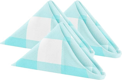 Buffalo Plaid Table Napkins Set of 50 Checkered Cloth Napkins 17x17 inch Washable Dinner Gingham Pattern Napkins Soft Napkins for Wedding Party Dining Banquet(Aqua and White)