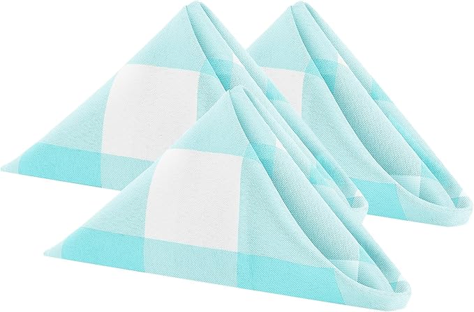 Cupuamon Buffalo Plaid Table Napkins Set of 100, 17x17 inch, Aqua and White, Polycotton Blend, Plaid Pattern