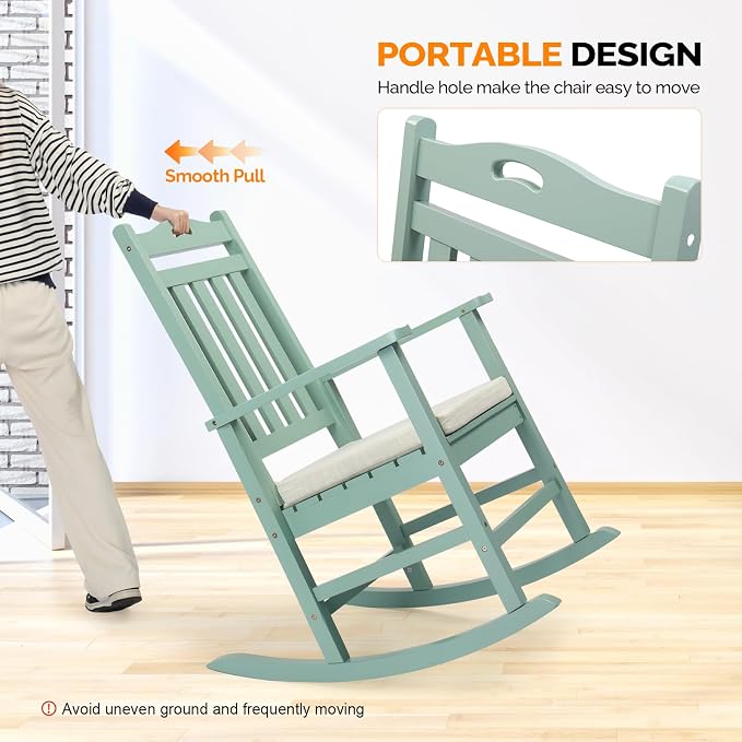 VINGLI Outdoor Rocking Chair, Wooden Rocking Chair - Image 5