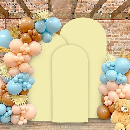 MODFUNS Light Yellow Arch Cover Set of 3 Spandex Arch Stand Cover 4ft 5ft 6ft Fitted Round Top Chiara Arch Covers Stretchy Arch Covers Fabric for Birthday Party Ceremony Decoration