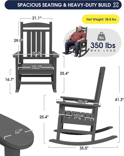 Oversized Outdoor Rocking Chairs Set of 2, HDPE Porch Rockers - Image 3