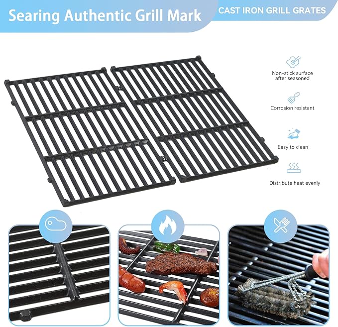 17.5 Inch 7637 Cooking Grates for Weber Spirit & Spirit II 200 Series Spirit E210 Spirit E220 Spirit S210 S220 with Front Control, Cast Iron Grates Replacement Parts for Weber Spirit 2 Burner E-210