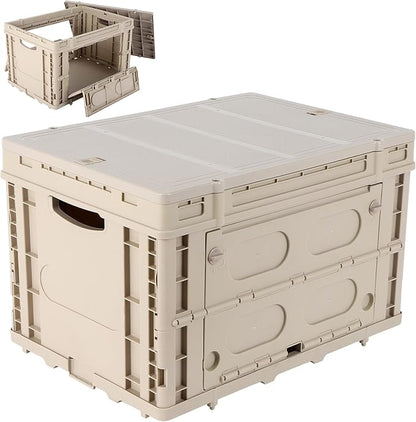 FAHKNS Collapsible Storage Bins with Lids,Stackable Utility Crates with Handles,Foldable Camping Box with 2 Side Doors,Folding Containers for Camping,Picnic,Tools,Indoor/Outdoor.