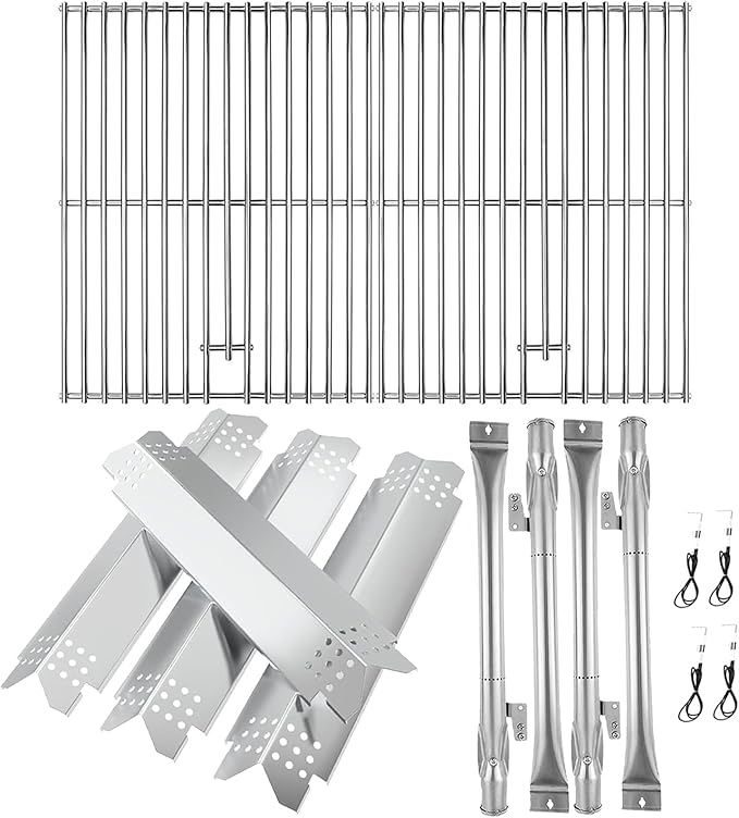BQMAX Grill Parts for Nexgrill 4 Burner Gas Grill 720-0830H 720-0830 720-0830T, Cooking Grate, Heat Plates Shield and Burner for Nexgrill 4 Burner Replacement Parts for 720-0830h Nexgrill Parts