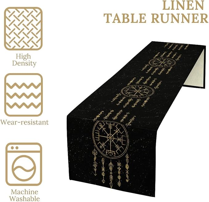 Viking Table Runner, Nordic Symbol Mysterious Aesthetic Table Runner for Kitchen Daily Dining Home Outdoor 13x120in