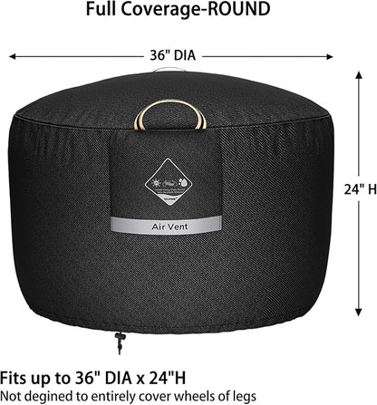 QH.HOME Fire Pit Cover Round Super Waterproof, 36" D X 24" H Outdoor Firepit Cover 600D Strong Tear Resistant, Premium Fading Resistant for Gas Fire Pit