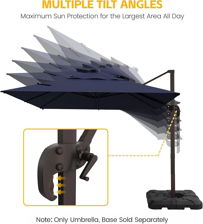 10x10 FT Patio Cantilever Umbrella, Rectangular Heavy Duty Offset Umbrella - Image 3