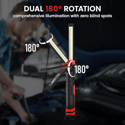 Rechargeable Work Light 2500mAh Magnetic LED Work Light Flashlight Mechanic Light Tool for Men Him, Foldable Lamp with Hook for Car Repair Emergency BBQ Grill (2 Pack)