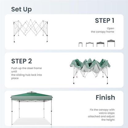 PHI VILLA Pop Up Canopy 10 10 Tents for Parties with Wheeled Bag, Portable Lightweight Folding w/Adjustable Height,Green and White Stripes?Green Stripe
