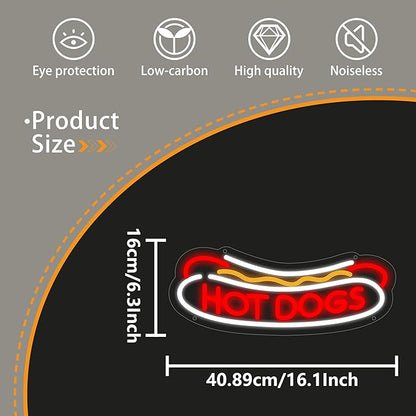 Hotdog Neon Sign for Wall Decor, Hotdog Led Signs, Dimmable USB Powered Neon Light Sign for Fast Food Shops, Home, Business, Bar Pub, Store