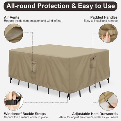 PureFit Patio Furniture Covers, Outdoor Table Furniture Cover Waterproof Rectangle, Patio Sectional Couch Set Cover for Deck, Lawn and Backyard, UV Resistant, 110"L x 84"W x 28"H, Camel