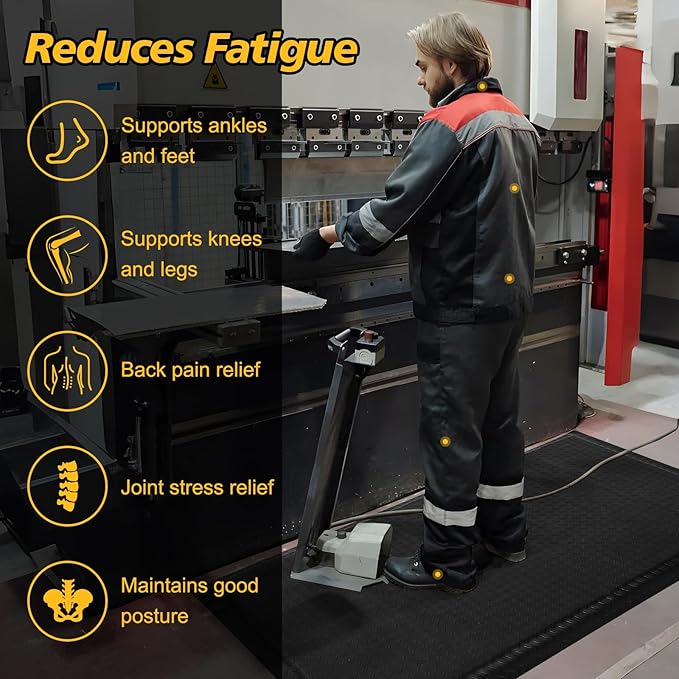 Nisorpa Anti Fatigue Mats Industrial 2' x 6' Ergonomic Standing Mat 15/16" Extra Thick Kitchen Rugs for Standing Heavy Duty Commercial Diamond Plate - Safety Support for Leg & Back Pain, Black
